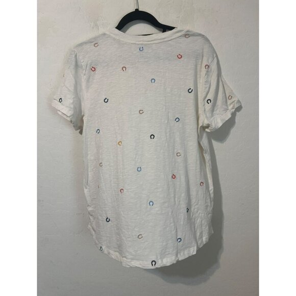 Loft Sz L Horseshoe Motif Embroidered V Neck T Shirt Multicolor Embroidery - Picture 5 of 6